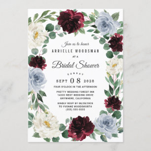 Dusty Blue Burgundy Cranberry Fall Bridal Shower Invitation
