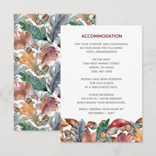 Dusty Blue Burgundy Fall Mushroom Wedding Enclosure Card (Front/Back)