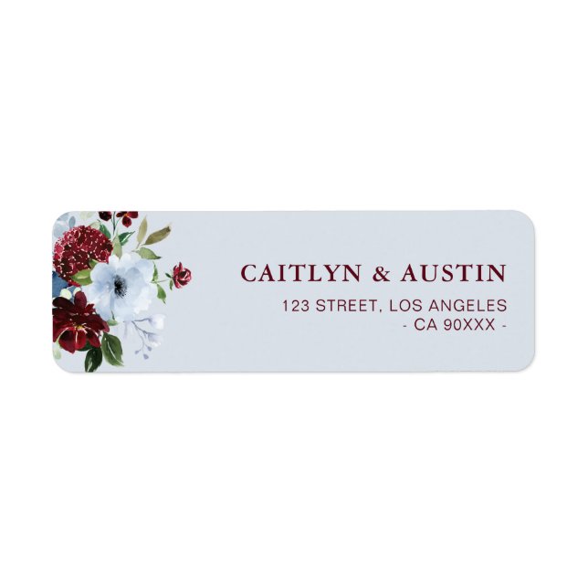 dusty blue burgundy floral address label (Front)