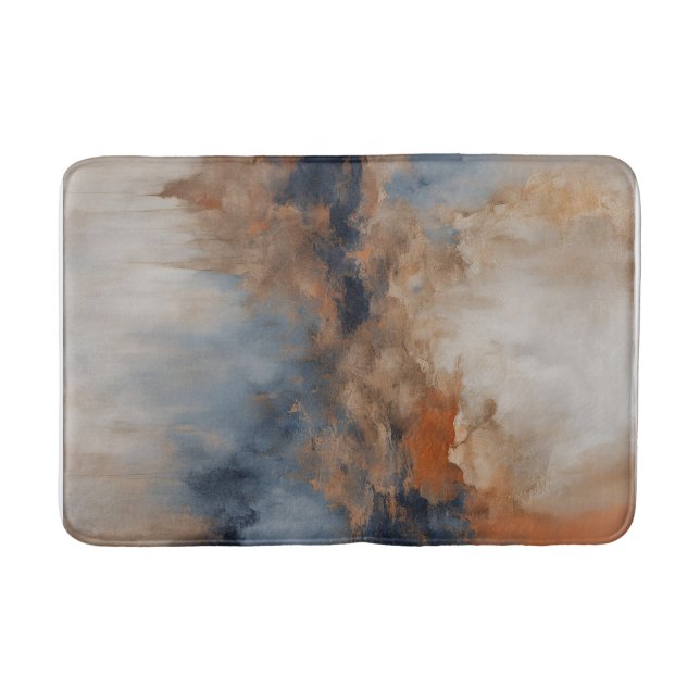Dusty Blue Burnt Orange Navy Abstract Bath Mat (Front)