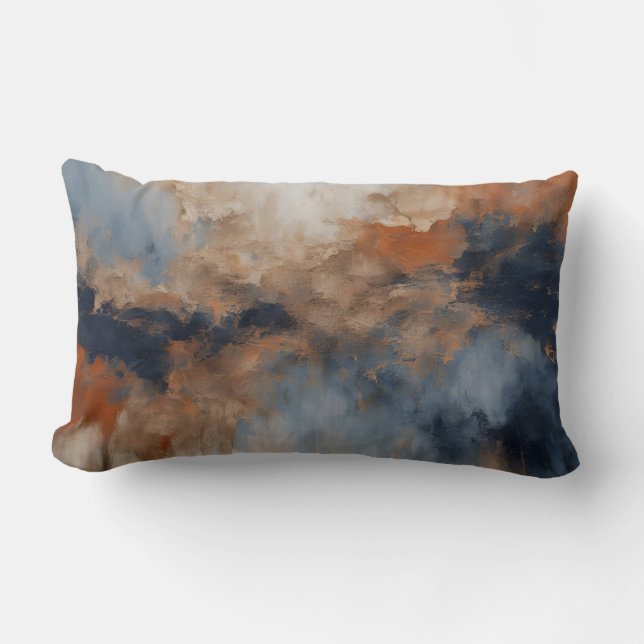 Dusty Blue Burnt Orange Navy Abstract Lumbar Pillow (Front)