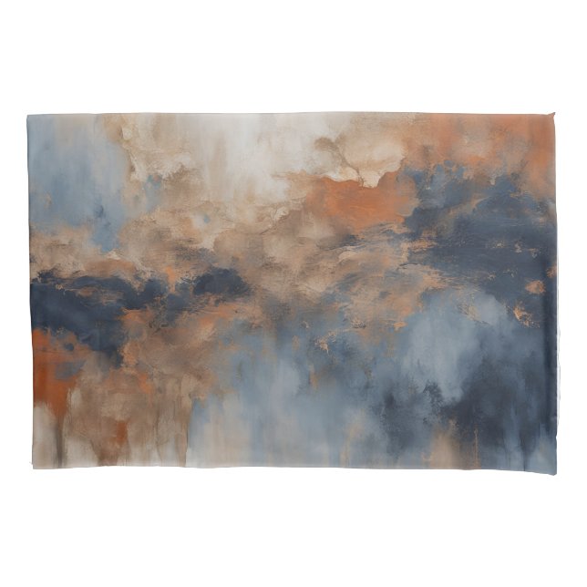 Dusty Blue Burnt Orange Navy Abstract Pillowcase (Front-Left)
