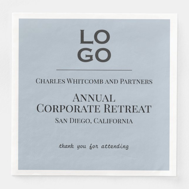 Dusty Blue Business Corporate Event Custom Logo  Napkin (Front)