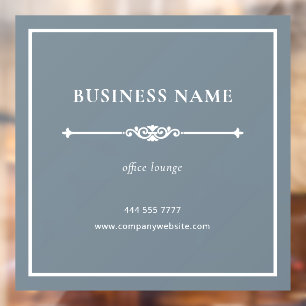 Dusty Blue Business Office Lounge White Frame Window Cling
