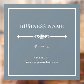 Dusty Blue Business Office Lounge White Frame Window Cling