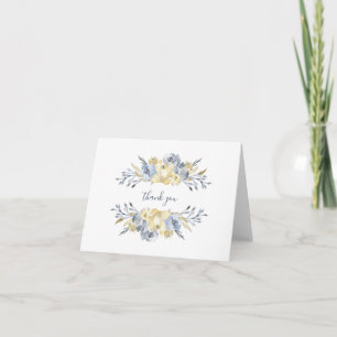Dusty Blue Butter Yellow Watercolor Floral  Thank You Card