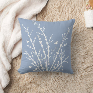 Dusty Blue Butterflies Botanical Branches Modern   Throw Pillow