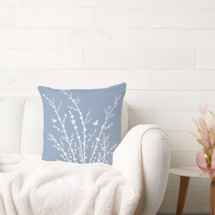Dusty Blue Butterflies Botanical Branches Modern Throw Pillow