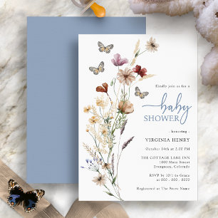 Dusty Blue Butterfly Baby Shower Invitation