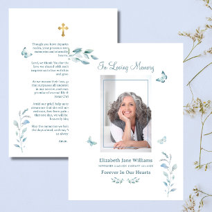 Dusty Blue Butterfly Funeral Memorial Prayer Card