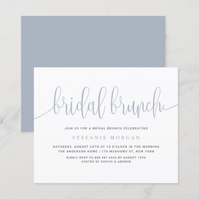 Dusty Blue Calligraphy Bridal Brunch Invitation (Front/Back)