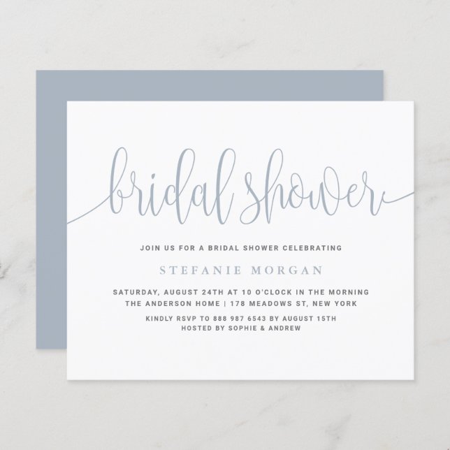 Dusty Blue Calligraphy Bridal Shower Invitation (Front/Back)
