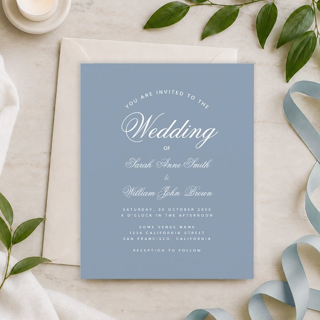 Dusty Blue Calligraphy Budget Wedding Invitation (Creator Uploaded)