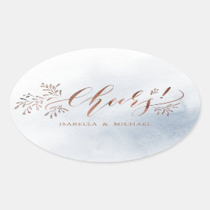 Dusty blue calligraphy cheers rustic floral oval sticker