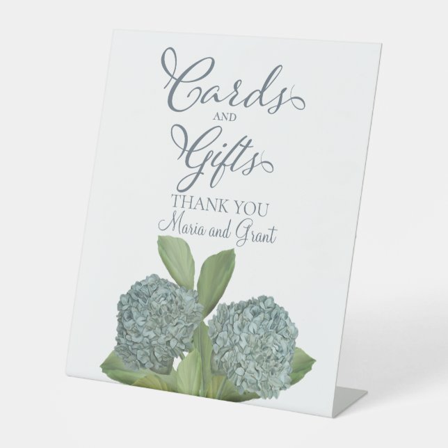 Dusty Blue Calligraphy Elegant Cards and Gifts Pedestal Sign (Front)