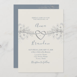 Dusty Blue Calligraphy Faire-part de mariage