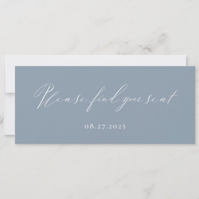 Dusty Blue Calligraphy Find Your Seat Card (Front)