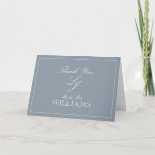Dusty Blue Calligraphy Monogram Photo Thank You Card
