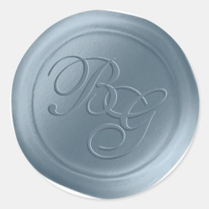 Dusty Blue Calligraphy Monogram Wax Seal Stickers