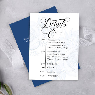 Dusty Blue Calligraphy QR Code Wedding Details Enclosure Card