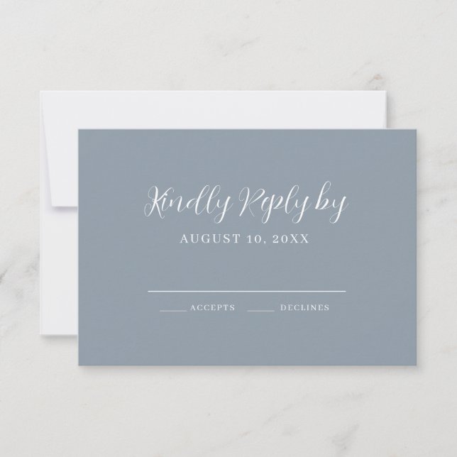 Dusty Blue Calligraphy Wedding Carte RSVP (Devant)