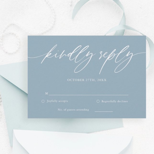 Dusty Blue Calligraphy Wedding Carte RSVP (Créateur téléchargé)