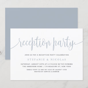 Dusty Blue Calligraphy Wedding Reception Party Invitation