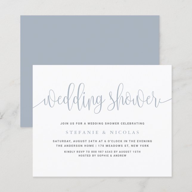 Dusty Blue Calligraphy Wedding Shower Invitation (Front/Back)