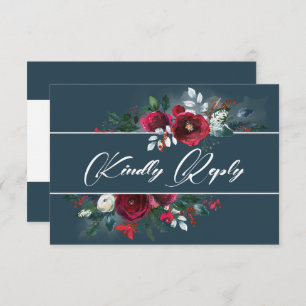 Dusty Blue Carte RSVP Mariage Fleur Bourgogne