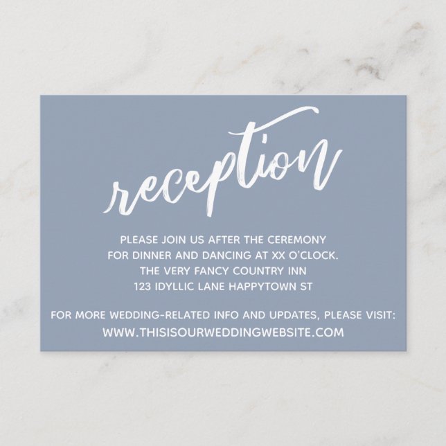 Dusty Blue Casual Handwriting Wedding Reception Enclosure Card (Front)