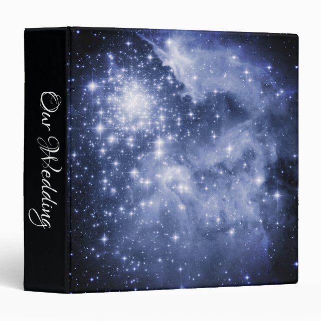 Dusty Blue Celestial Sparkly Stars Wedding Binder (Front/Spine)
