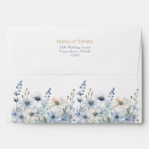 Dusty Blue Champagne Hydrangea Wedding Envelope