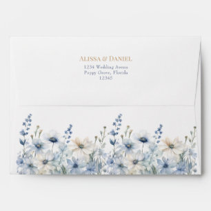 Dusty Blue Champagne Hydrangea Wedding Envelope