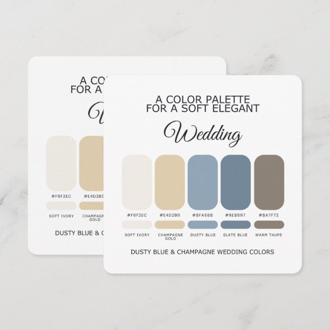 Dusty Blue Champagne Wedding Color Palette Card (Front/Back)