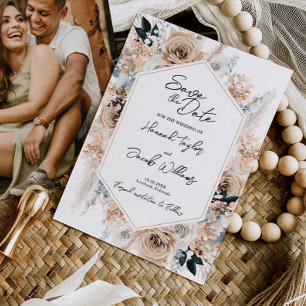 Dusty Blue Champagne Wedding Photo Save the Date