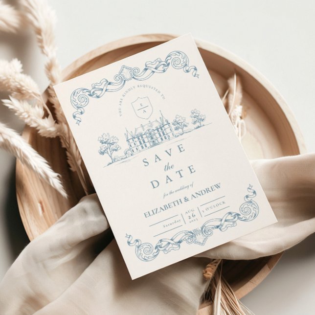 Dusty Blue Chateau Baroque Wedding Save The Date (Creator Uploaded)
