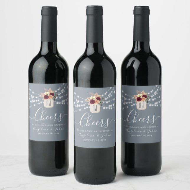 Dusty Blue Cheers Mariage Étiquette de vin (Bouteilles)