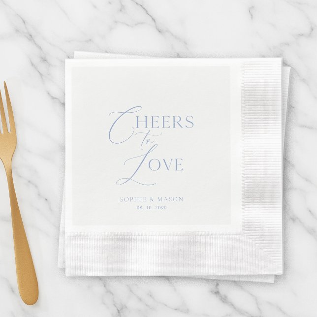 Dusty Blue “Cheers to Love” Personalized Wedding Napkin (Creator Uploaded)