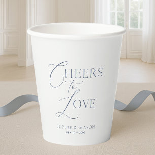 Dusty Blue “Cheers to Love” Wedding Paper Cups