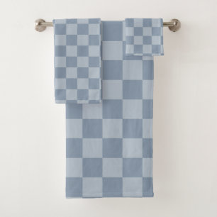 Dusty Blue Chequerboard Bath Towel Set