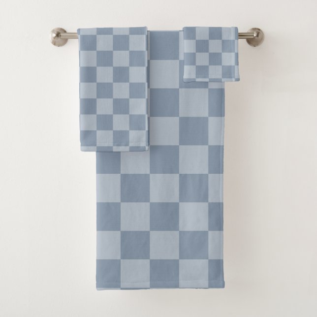 Dusty Blue Chequerboard Bath Towel Set (Insitu)