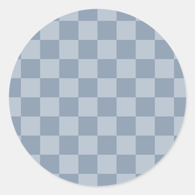Dusty Blue Chequerboard Classic Round Sticker (Front)