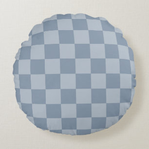 Dusty Blue Chequerboard Round Pillow