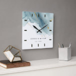Dusty Blue Chic Beach Wedding Anniversary Keepsake Square Wall Clock<br><div class="desc">A modern,  simple,  classy,  elegant,  personalized wedding anniversary keepsake clock featuring a watercolor design in emerald green,  teal and gold (digital effect). A nice custom wedding or anniversary gift for a young - and young at heart - couple celebrating their 1st,  3rd,  5th,  10,  25th or 50th anniversary.</div>