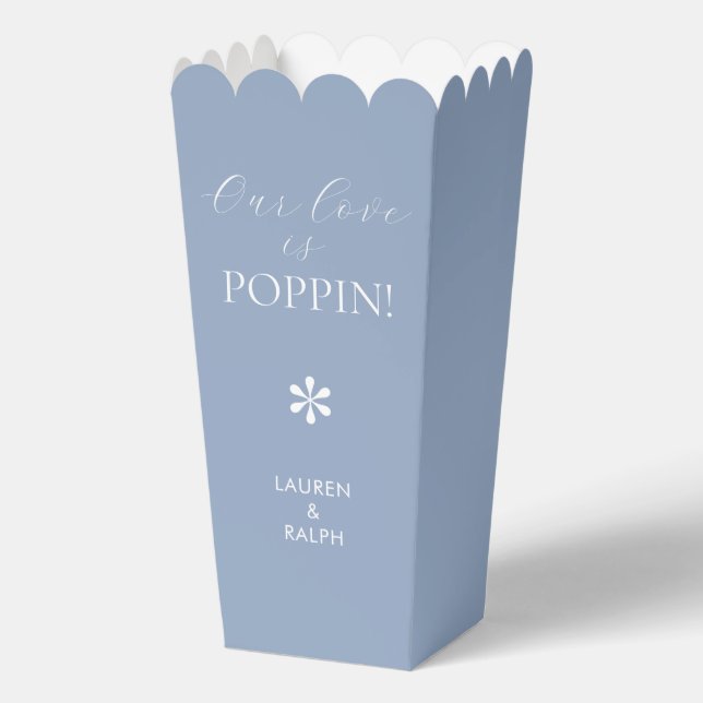 Dusty Blue | Chic Minimal Script Wedding Popcorn Favor Box (Front)