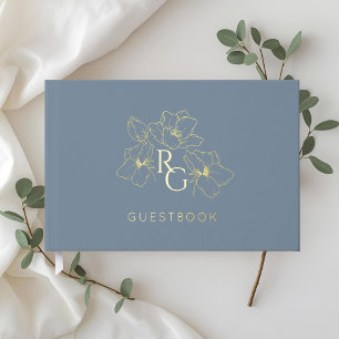 Dusty Blue Chic Monogram Wedding Guest Book