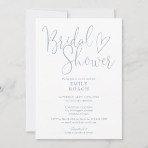 Dusty Blue Chic Script QR Code Photo Bridal Shower Invitation