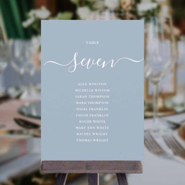 Dusty Blue Chic Script Table Number Seating Chart (Creator Uploaded)