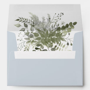 Dusty blue chic watercolor greenery eucalyptus envelope