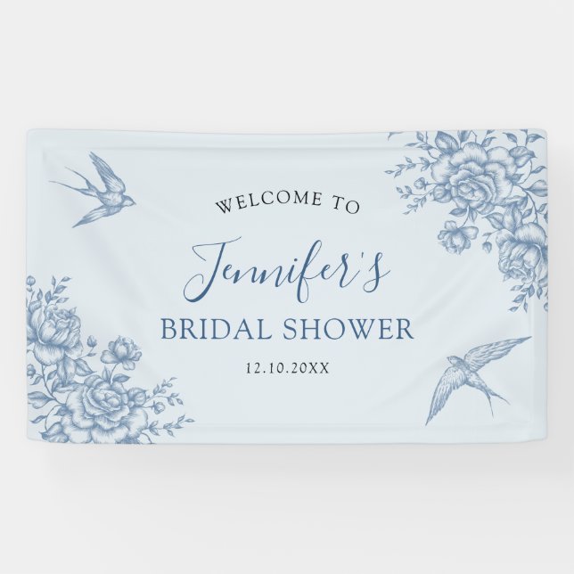 Dusty Blue Chinoiserie Baby Shower Large Banner (Horizontal)